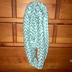 Lightweight scarf, white with teal zigzag print.